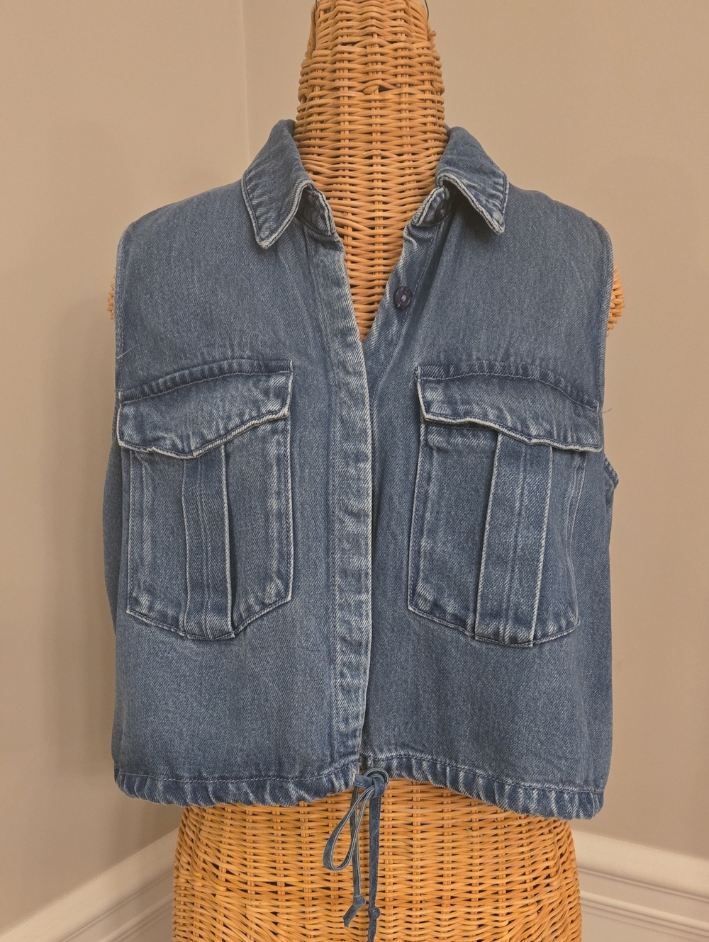 Young Fabulous & Broke Vintage-Inspired Denim Drawstring Vest - Blue